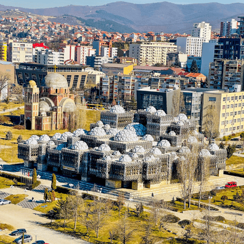 The national library of Kosovo with building with big bubble domes